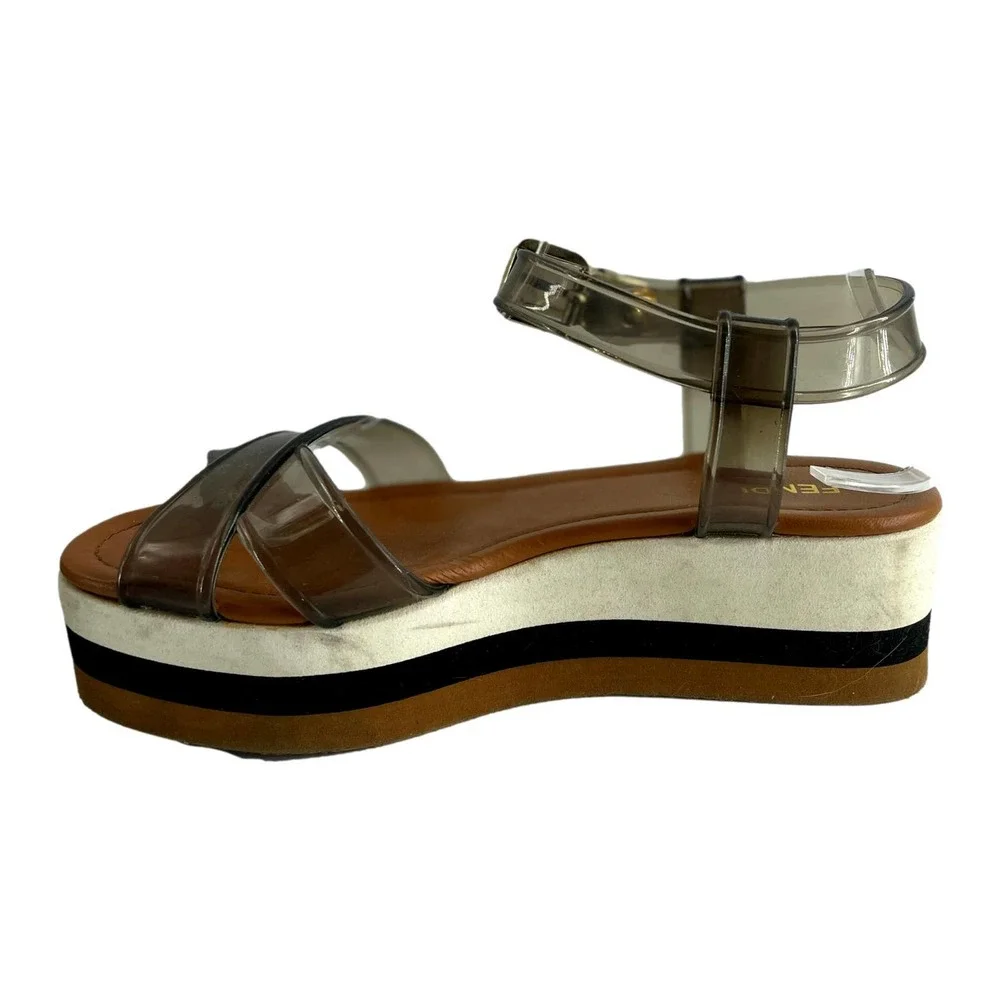 Fendi Black White & Tan Flat Platform Sandal European Size 37 EUCEUC - Picture 9 of 12